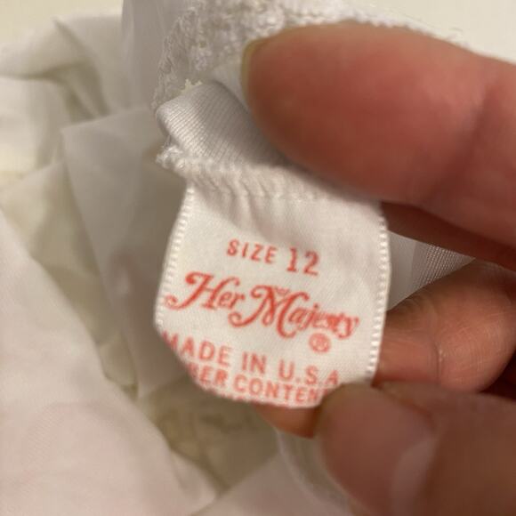 Vintage 80s Her Majesty Girl White Nylon SlipDress Babydoll LaceTrim Sz 12 Fairy - Picture 8 of 9